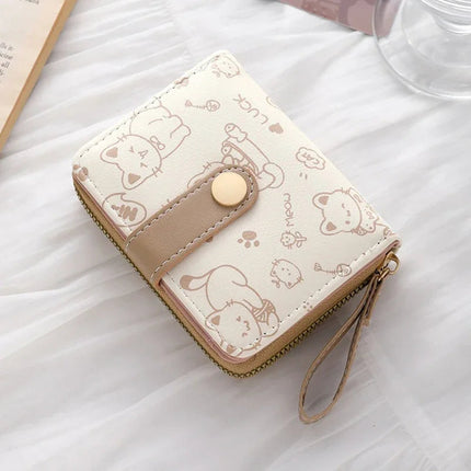 2026Cute Cat Wallets for Women Card Holder Small Purses with Zip Coin Pocket High Quality Square Hand Bags PlatiNum