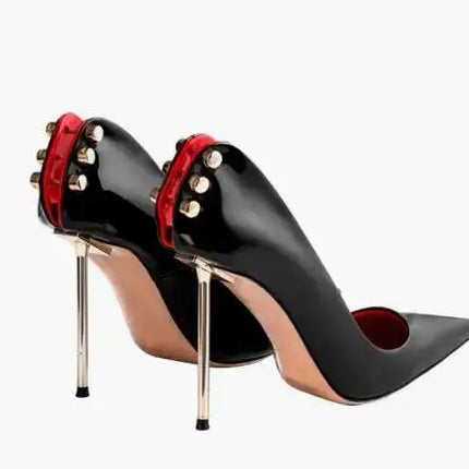 Décolleté a spillo con borchie in metallo in pelle verniciata nera sexy Décolleté da donna con punta a punta e tacco alto, scarpe da sera con tacco alto platinumshop