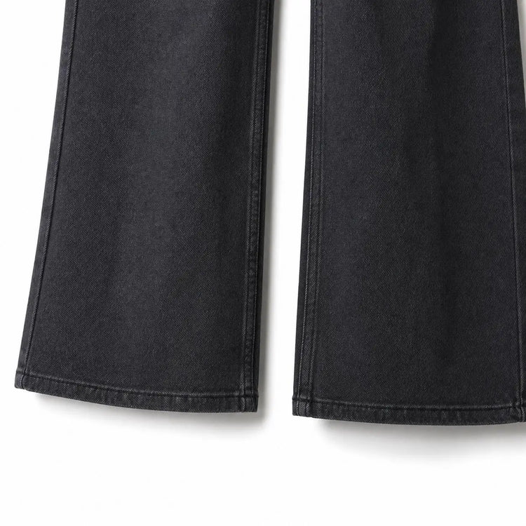Women's Wide Leg Jeans in Grey-Black, High Waist, Stretch Denim, Loose Fit, Belt Detail with Scarf, Modern Casual Style, Fashionable Pants for All Seasons, Sizes Xs-Xl，Fx1338-5