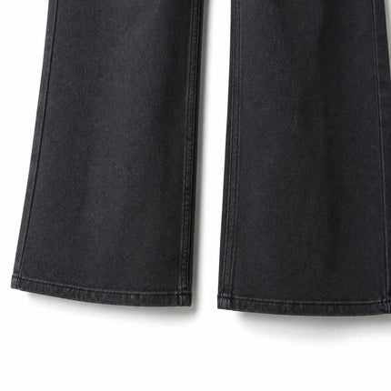 Women's Wide Leg Jeans in Grey-Black, High Waist, Stretch Denim, Loose Fit, Belt Detail with Scarf, Modern Casual Style, Fashionable Pants for All Seasons, Sizes Xs-Xl，Fx1338-5