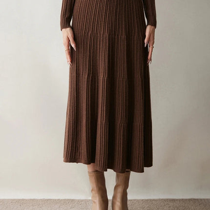 Autumn Winter Women Tiered Skirt Cashmere A-line Pleated Skirt Elastic Waist 100% Cashmere Knitted High Quality Soft Solid Dress PlatiNum