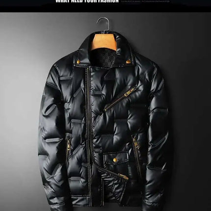 2022 Motorcycle Zipper Duck Down Jacket Men High Quality 90% White Duck Down Coat Lapel Vintage Black Down Jacket Men Clothing