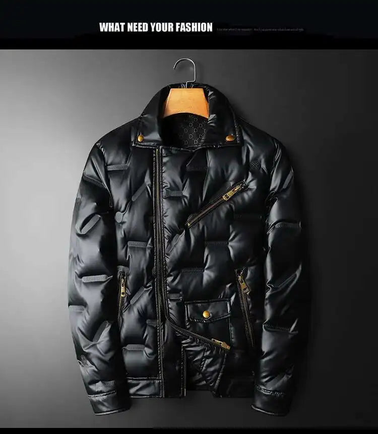 2022 Motorcycle Zipper Duck Down Jacket Men High Quality 90% White Duck Down Coat Lapel Vintage Black Down Jacket Men Clothing