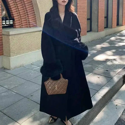 BJTZ Fox Fur Classic Long Double-Sided Pure Wool Coat For Women 2025 New Autumn Winter High-End Woolen Jacket