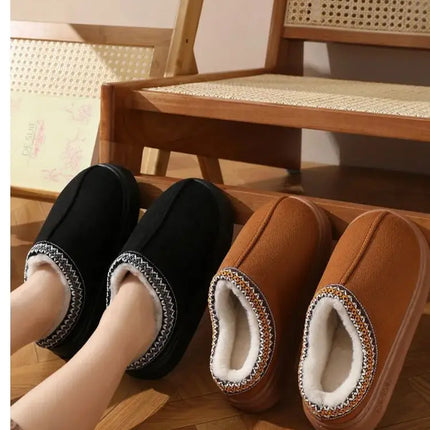 Men's High-End New Solid Color Faux Suede Patchwork Couple's Home Slippers, Thick-Soled, Non-Slip, Lightweight, Warm Cotton Slippers for Women