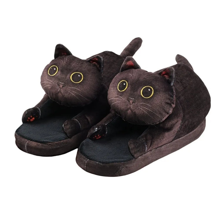 Tortoiseshell Cat EVA Cat Hugging Slippers Soft Creative Plush Kitty Slippers Cozy Animal Winter Fluffy Slides Women