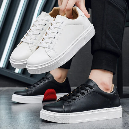 Hot Men's Casual Shoes Leather Sneakers Fashion White Black Male Vulcanized Shoes Non-slip Soft Men Shoes Lightweight Flat Shoe