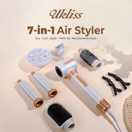 7‑In‑1 Multi‑Functional Hot Air Hair Styling Set,626-1- Curling Wand, Hair Dryer, Straightening Comb, Round Brush, Interchangeable Heads Household Salon Hair Care Styling Instrument