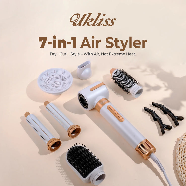 7‑In‑1 Multi‑Functional Hot Air Hair Styling Set,626-1- Curling Wand, Hair Dryer, Straightening Comb, Round Brush, Interchangeable Heads Household Salon Hair Care Styling Instrument