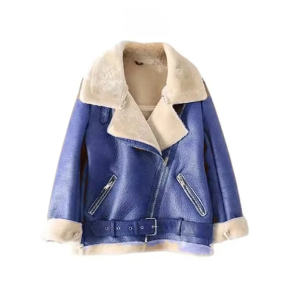 2024 winter women's clothing fashion locomotive version lapel fur integrated thickened thermal coat leather jacket