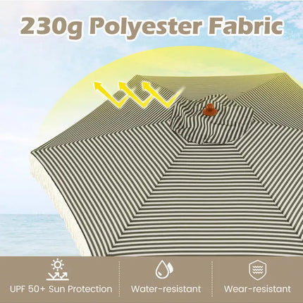 Parasol de terrasse de 2,1 mètres avec franges, parasol de plage de protection solaire avec pompons bohèmes - Vert