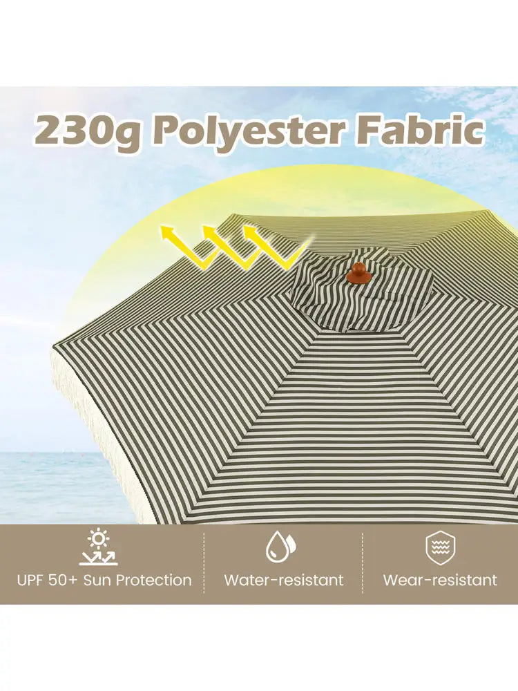 Ombrellone da Patio da 2,1 Metri con Frange, Ombrellone da Spiaggia Protettivo dai Raggi Solari con Nappe Boho - Verde