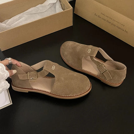 DIMANYU Women's Retro Roman Baotou Sandals, New Summer 2026 Models, Frosted Genuine Leather, Women's Flat Shoes, Perforated Sandals