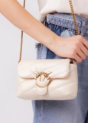 Nuova Borsa a Tracolla/Crossbody da Donna 2026 Ispirata a Pinko in Tweed con Cigno, in Vera Pelle