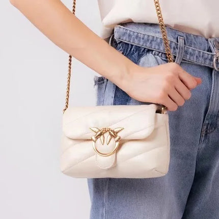 Nuova Borsa a Tracolla/Crossbody da Donna 2026 Ispirata a Pinko in Tweed con Cigno, in Vera Pelle