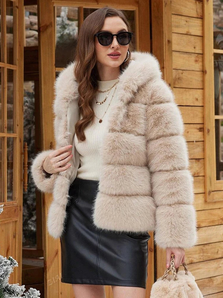 ZADORIN Winter Thick Warm Fluffy Faux Fur Coat Women Furry Hooded Long Sleeve Faux Fur Jacket Luxury Fur Coats Female Outerwears