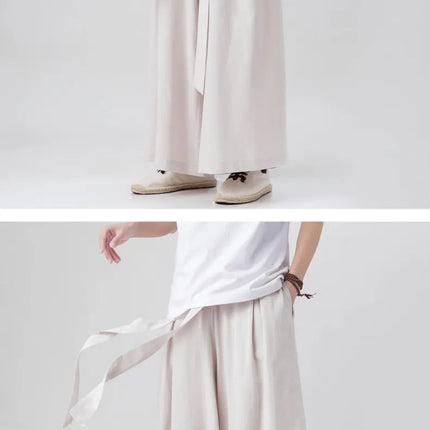 Pantaloni retrò in cotone e lino stile cinese Uomo Kimono estivo Pantaloni tradizionali in tinta unita Pantaloni casual a gamba larga streetwear maschile