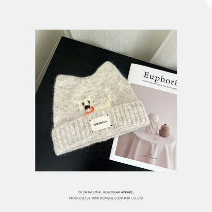 Cute Cartoon Kitten Ear Woolen Cap for Women Warm Cold-proof Autumn Winter Puppy Pattern Knitted Hat Fashion Sweet Crochet hats