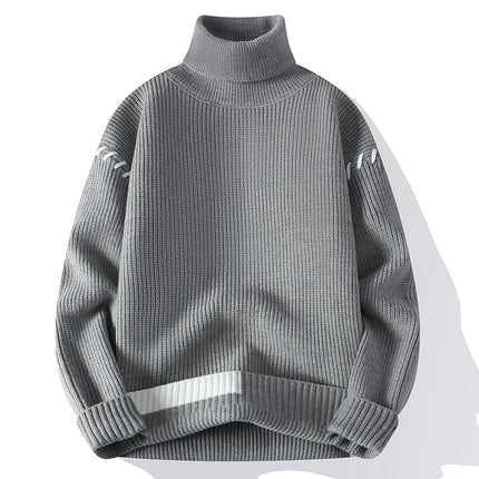 New Fashion Youthful Vitality Mens Turtleneck Sweater Autumn Winter Loose Casual Knitted Pullovers Men Warm Patchwork Knitwear