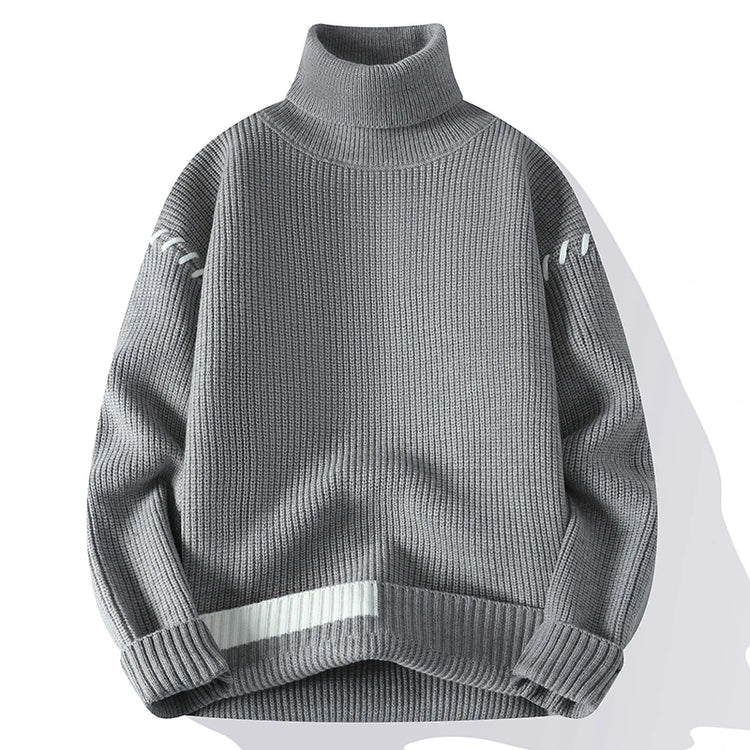 New Fashion Youthful Vitality Mens Turtleneck Sweater Autumn Winter Loose Casual Knitted Pullovers Men Warm Patchwork Knitwear