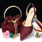 Venus Chan Pointed Toe Heels for Women 2023 Elegant Party Wine Color Full Diamond Pumps Italian Shoes and Bags Matching Set PlatiNum