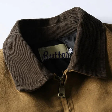AMEKAJI Retro Japanese Men's Cotton Jaet Thiened Warm Casual Loose Collar Workwear Outerwear Trendy Winter Coat
