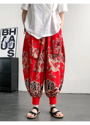 Men's Summer Pants 2026 Lightweight Thin Cotton Comfortable Beach Trousers, Loose Casual Hip Hop Printed Pants, Fashion Oversized Jogger Pants
