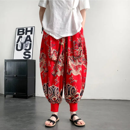 Pantaloni Estivi da Uomo 2026 in Cotone Leggero Sottile Comodi da Spiaggia, Pantaloni Larghi Casual Hip Hop Stampati, Pantaloni Jogger Oversize alla Moda