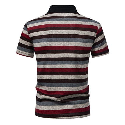 Men's Summer Short Sleeve Polo Shirts, Striped Lapel Collar T-shirts, T19