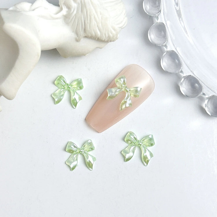 50pcs 3D Sweet Pearly Glossy Ribbon Bow Resin Nail Charms Ballerina Bow Tie Nail Art Decoration Nail Accessories Manicure DIY