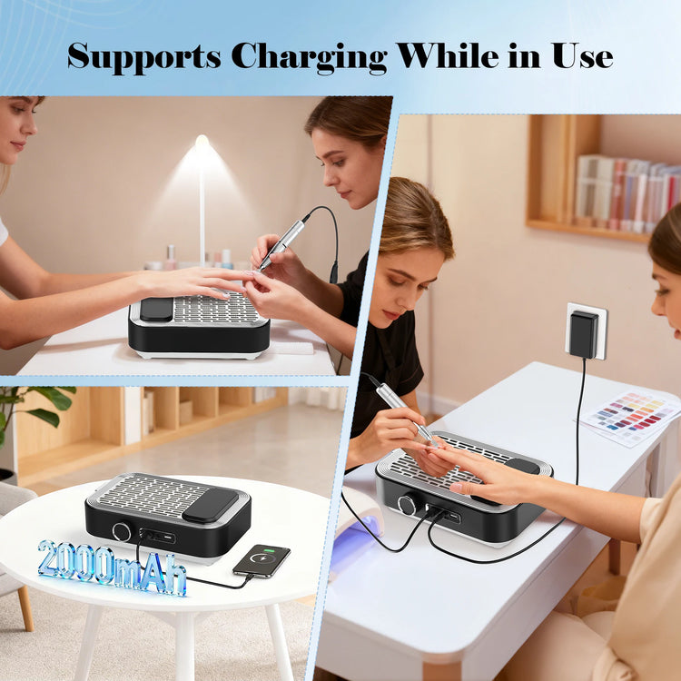 4‑in‑1 Electric Nail Drill Machine 45000RPM with 80W Nail Dust Collector 6W LED Nail Lamp Rechargeable Nail File Manicure Tool for Home Salon