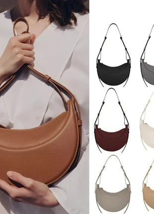 Borsa a tracolla a mezzaluna in pelle liscia, con tracolla regolabile, borsa a tracolla minimalista per l'uso quotidiano
