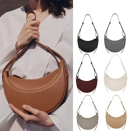 Borsa a tracolla a mezzaluna in pelle liscia, con tracolla regolabile, borsa a tracolla minimalista per l'uso quotidiano
