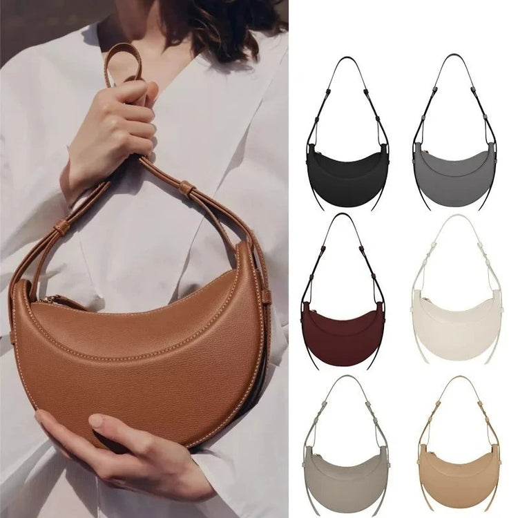 Borsa a tracolla a mezzaluna in pelle liscia, con tracolla regolabile, borsa a tracolla minimalista per l'uso quotidiano