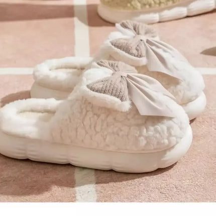 Winter Cute Butterfly Cotton Slippers for Women Non Slip Thick Sole Fluffy Indoor House Shoes Warm Maternity Home Footwear