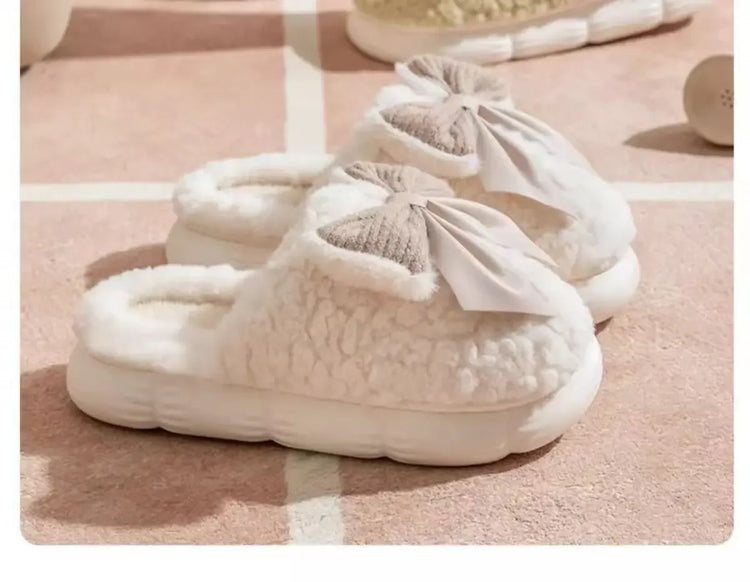 Winter Cute Butterfly Cotton Slippers for Women Non Slip Thick Sole Fluffy Indoor House Shoes Warm Maternity Home Footwear