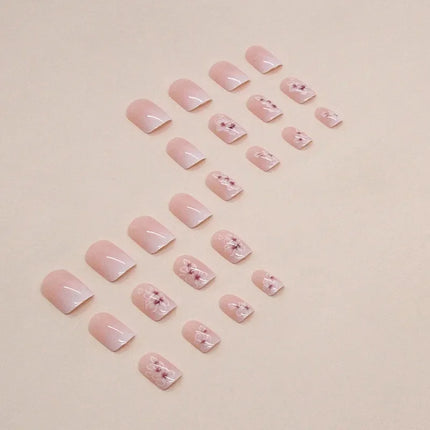 24Pcs Short Simple Gradient Flower Pattern Press‑On Nails Include 1 Jelly Glue And 1 Nail File Manicure Kit