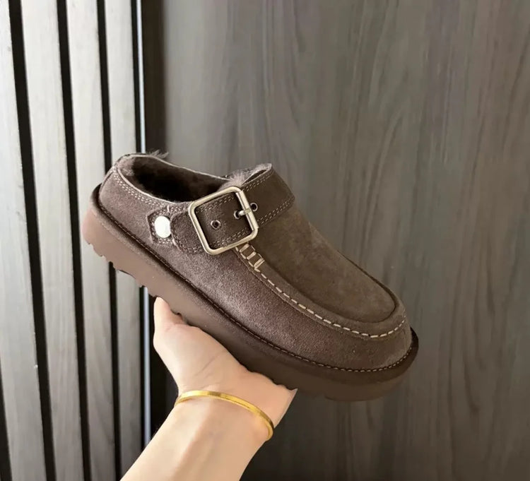 2026 New Vintage Belt Buckle Thick-soled Padded Men's and Women's Cotton Shoes Fashionable Half-trimmed Cotton Boots
