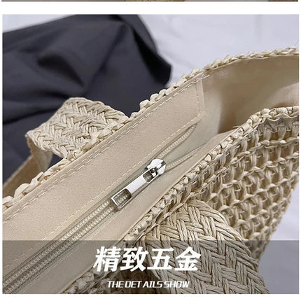 Women's Large Capacity French Style Woven Straw Bag, New Beach Vacation Crossbody Bag, Casual Commuter Tote Bag