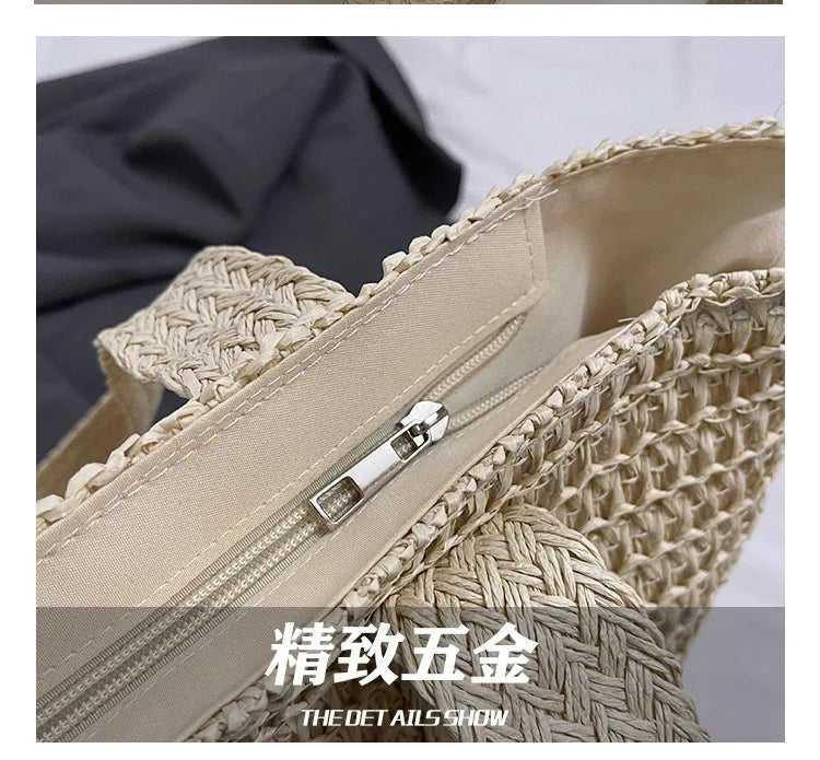 Borsa da donna in paglia intrecciata di grande capacità in stile francese, nuova borsa a tracolla per vacanze al mare, borsa tote da pendolarismo casual