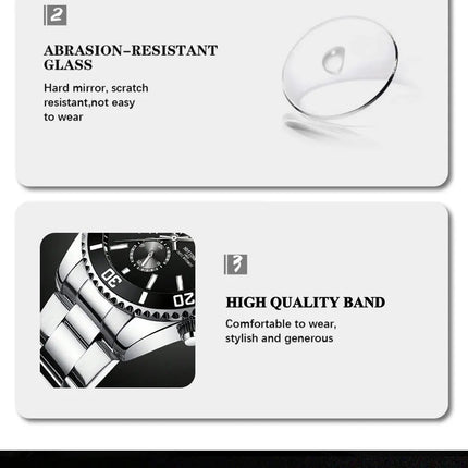 Orologi da lavoro da uomo di lusso Orologio da uomo al quarzo argento Orologio luminoso maschile platinumshop
