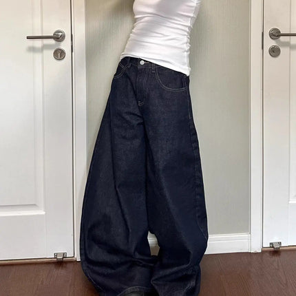 Nuovi jeans a gamba larga da donna americana nera High Street Vibe per l'autunno e l'inverno per uomo e donna pantaloni dritti larghi lavati