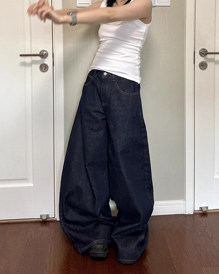Nuovi jeans a gamba larga da donna americana nera High Street Vibe per l'autunno e l'inverno per uomo e donna pantaloni dritti larghi lavati