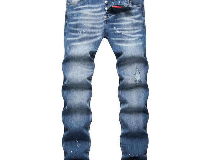 2025 Men's Ripped Jeans Luxury Brand Light Blue Holes Long Trousers Quality Male Fashion Stretch Slim Pants Men Skinny Jeans PlatiNum