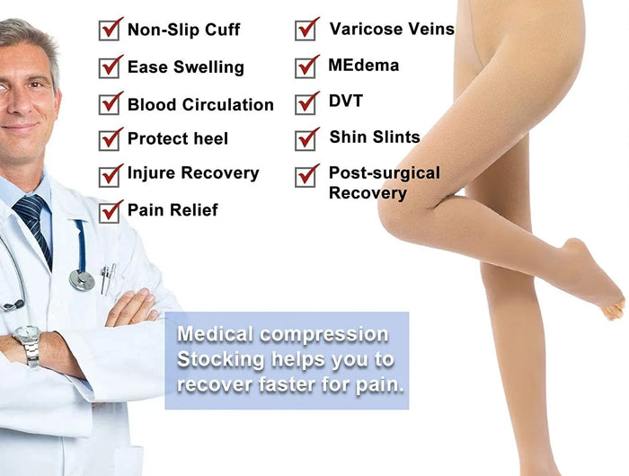 Collant a compressione medica 15-20 MmHg Calze di supporto graduate per infermieri Stecche per tibia Volo Viaggi Vene varicose