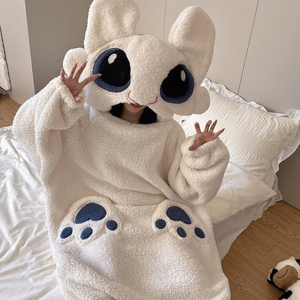 Anime Toothless Boys Girls Bodysuit Pajamas Autumn Winter Coral Fleece Thickened Warm Nightgown Wearing Home Clothes Outside