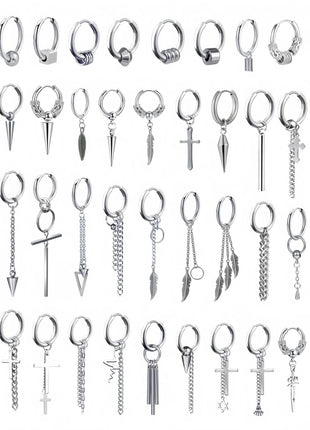 Long Hanging Crosses Leaves Pendants Hoops Woman Earrings Man Vintage Stainless steel Hip Hop Ear Piercing Jewelry Accessories PlatiNum
