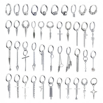 Long Hanging Crosses Leaves Pendants Hoops Woman Earrings Man Vintage Stainless steel Hip Hop Ear Piercing Jewelry Accessories PlatiNum