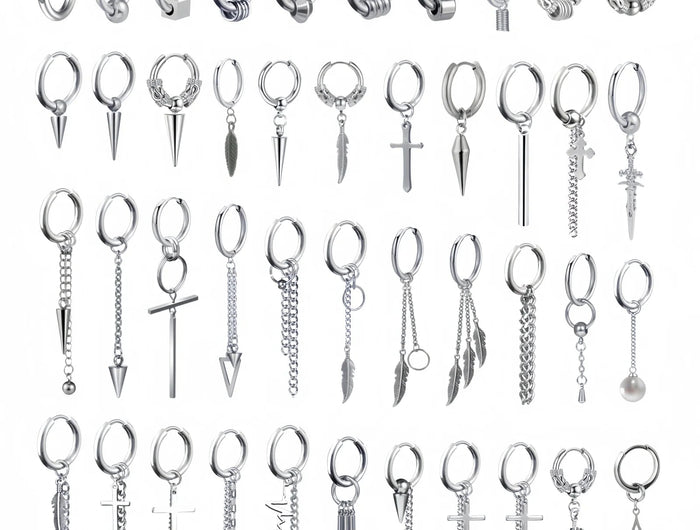 Long Hanging Crosses Leaves Pendants Hoops Woman Earrings Man Vintage Stainless steel Hip Hop Ear Piercing Jewelry Accessories PlatiNum