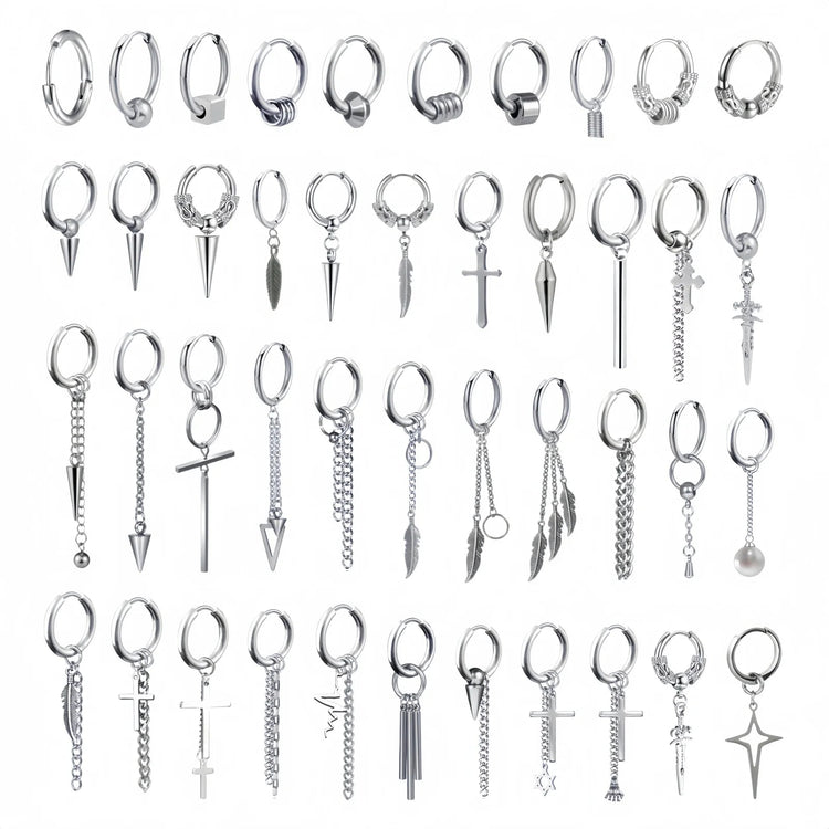 Long Hanging Crosses Leaves Pendants Hoops Woman Earrings Man Vintage Stainless steel Hip Hop Ear Piercing Jewelry Accessories PlatiNum